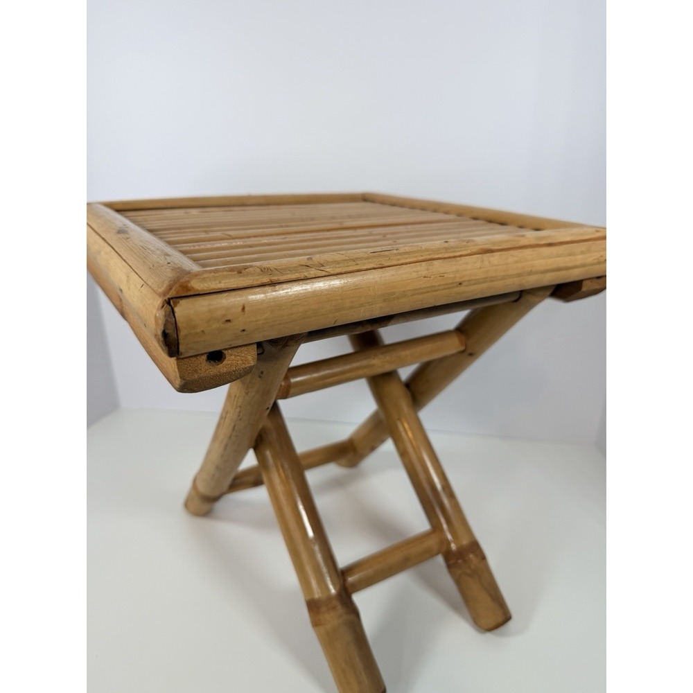Bamboo Rattan Folding Plant Stand Table Riser 11.5" Cottage Core Decor - Picture 5 of 10